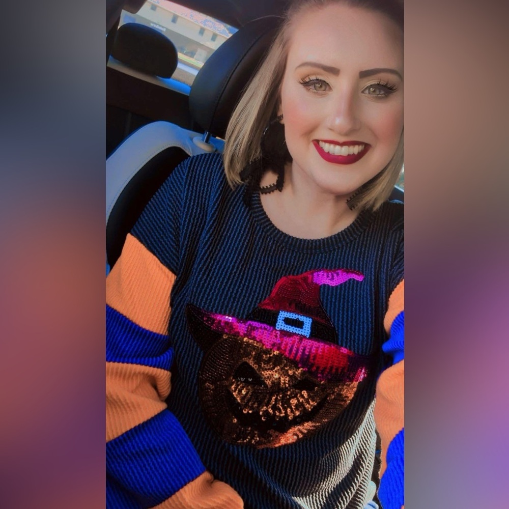 Halloween Pumpkin Sweater with Colorful Stripes